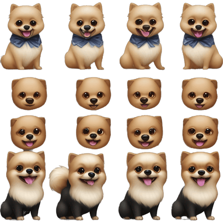 Black pomeranian and brown pomerian together cheers emoji