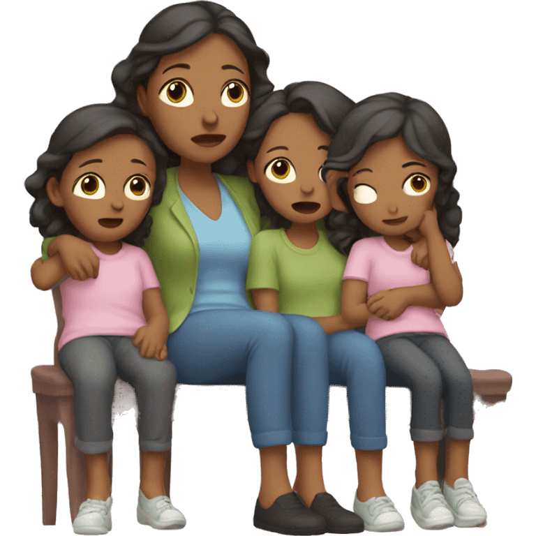 tired mother with three daughters emoji