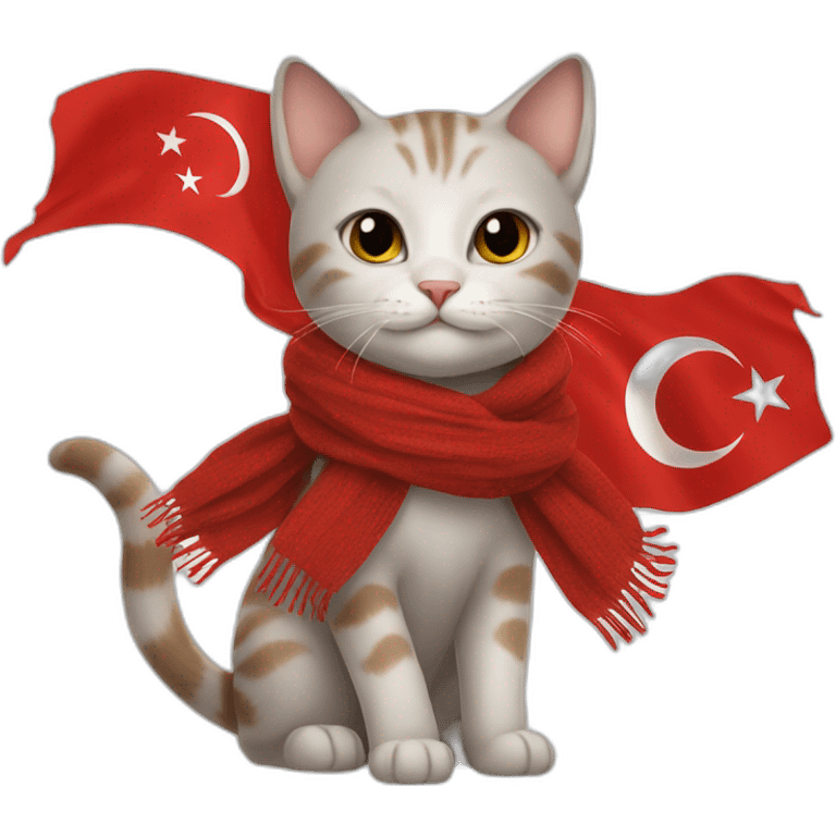 Cat wearing a scarf of Turkish flag emoji