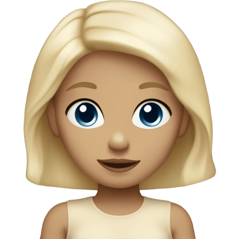 little baby girl with blue eyes blonde in beige bodysuit  emoji