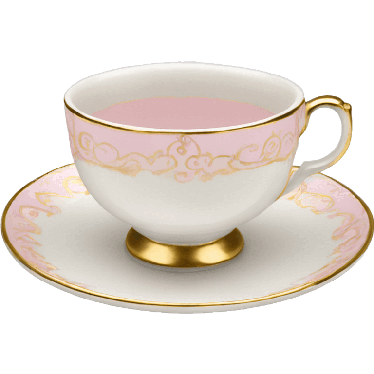 White regency tea cup on a little saucer with gold and light pink patterns emoji