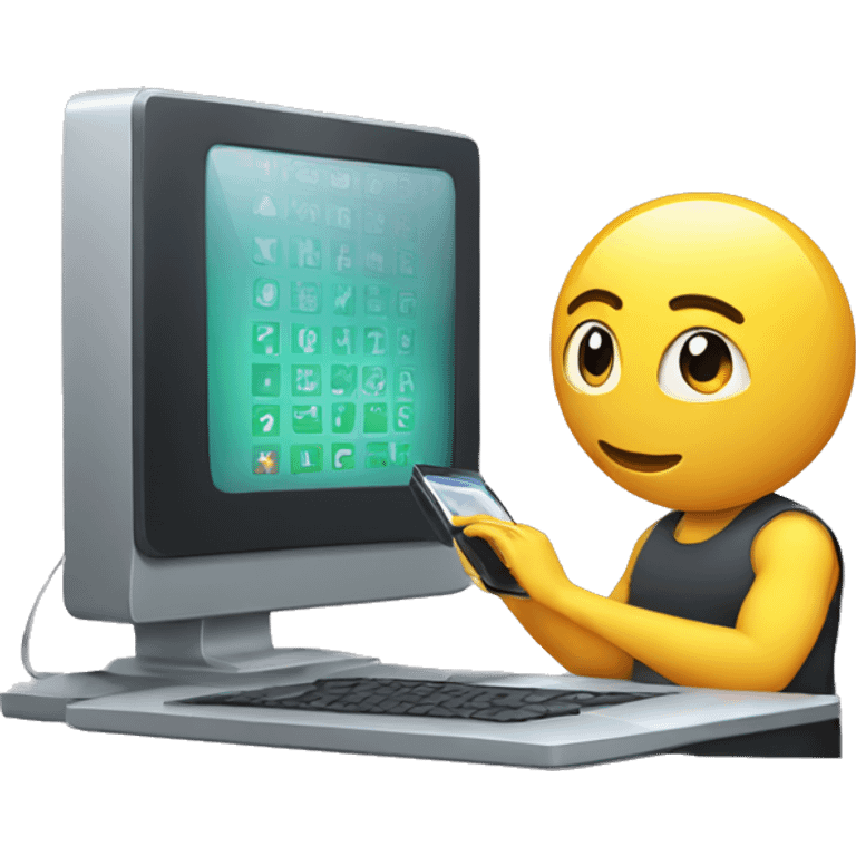 person using a phone to scan a code in the computer emoji