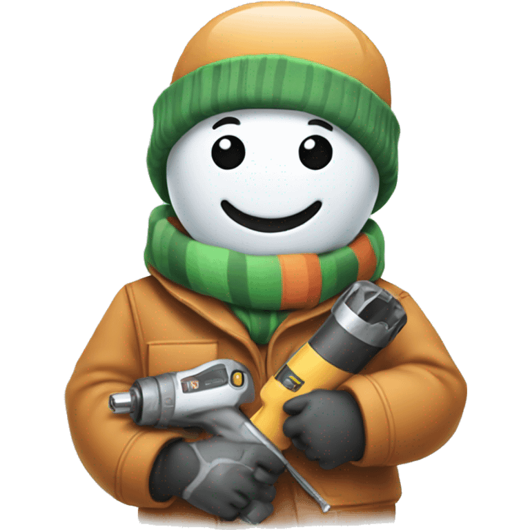 snowman with hat and scarf holding a powertool emoji