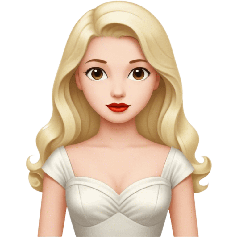 Beautiful woman in 1950’s woman fashion look, white dress, long hair emoji