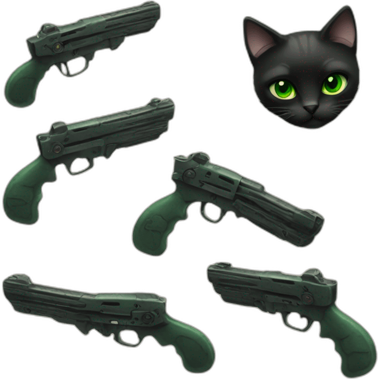 Black cat green eyes withgun emoji