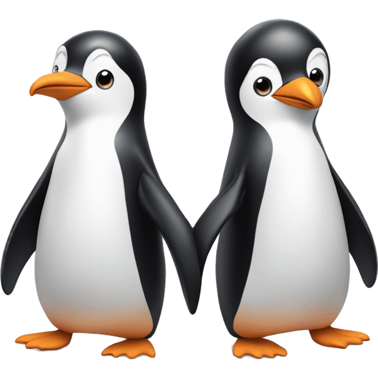 2 penguins, one has his had on the other and hearts are round them emoji