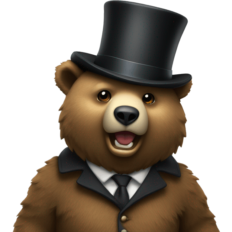 Bear with top hat and microphone emoji