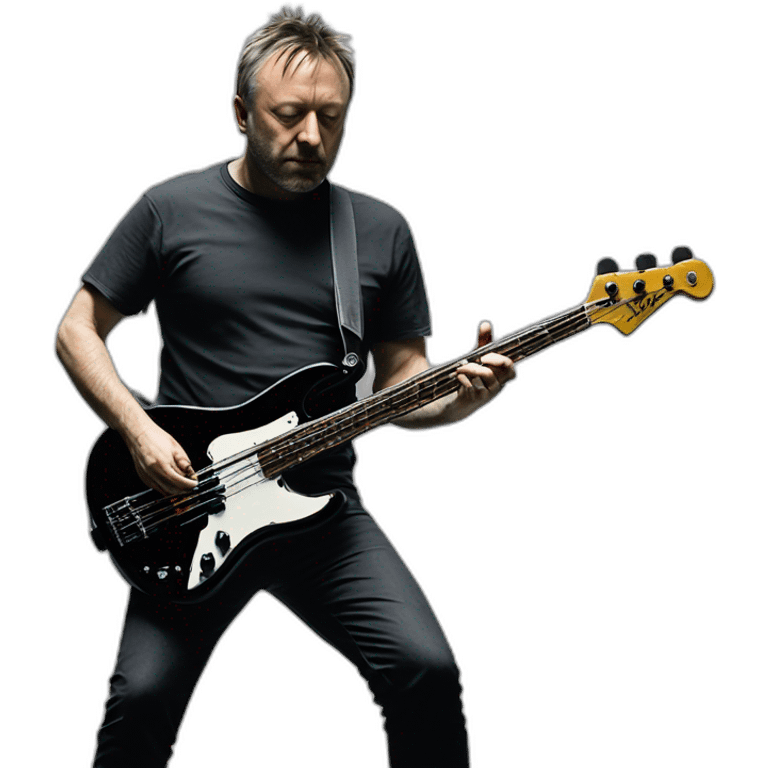 photo realistic, Peter Hook from Joy Division, in 1979, playing, Yamaha black bass guitar, standing up, full body, front view emoji