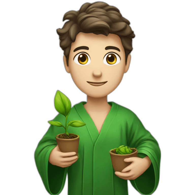 a European-looking student in a green robe with a sprout of green in his hands emoji