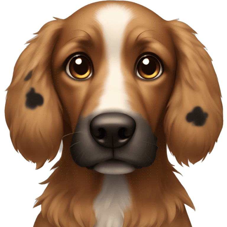 Brown dog with black spots and long fluffy ears ( no white) emoji