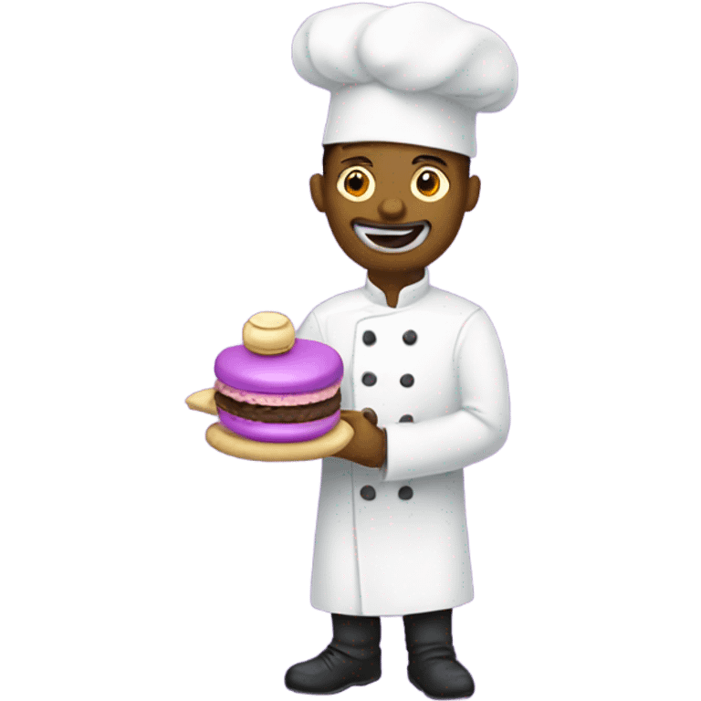 a chef holding purple macaron and right arrow sign while a python wraps around him emoji