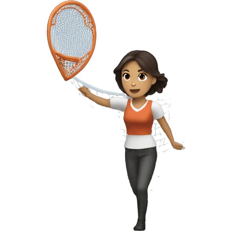 Tan skin Brunette female throwing a net to catch a man emoji