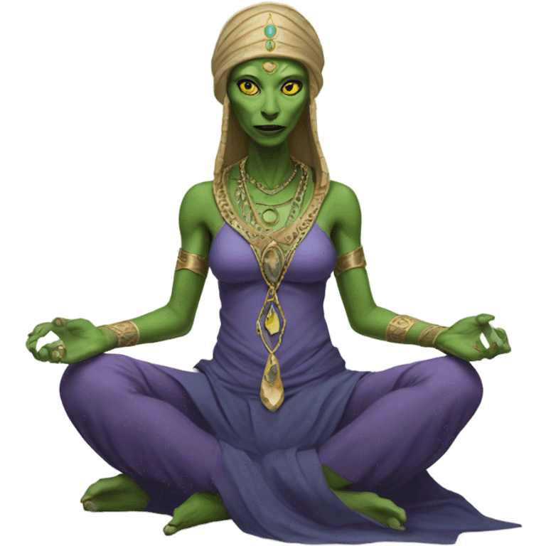 a Reptilian alien woman,in meditation, dress like a priestess emoji