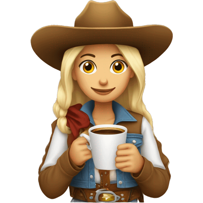 Cozy cowgirl wearing a cowboy hat sipping coffee emoji