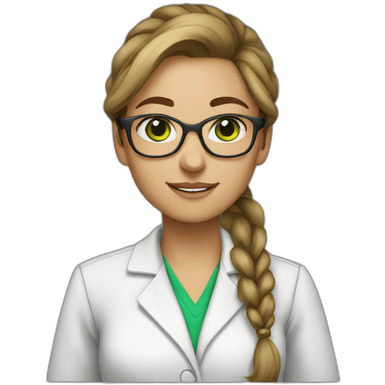 chemist female brown ponytail light skin green eyes with glasses emoji