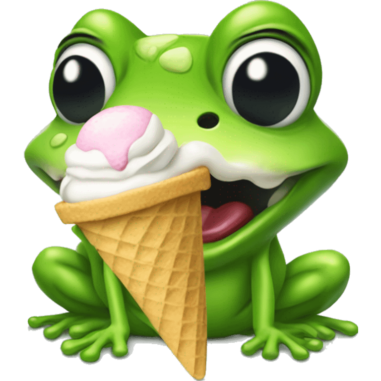 A frog eating an icecream emoji