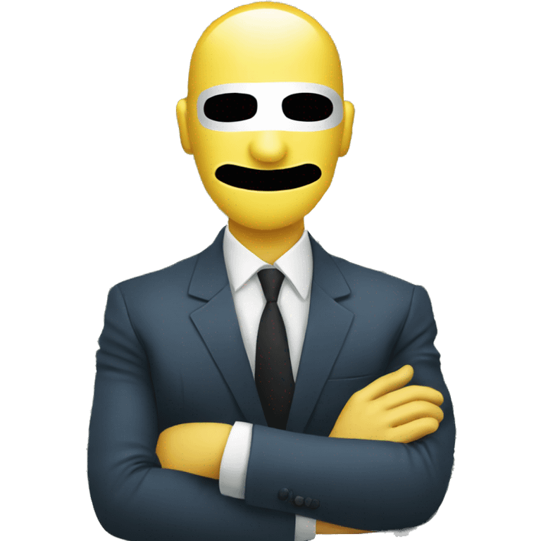 a man sitting in a mask on the background of dollars emoji