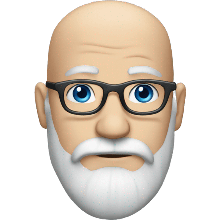 Bald man with glasses and big blue eyes  and long grey beard with emoji