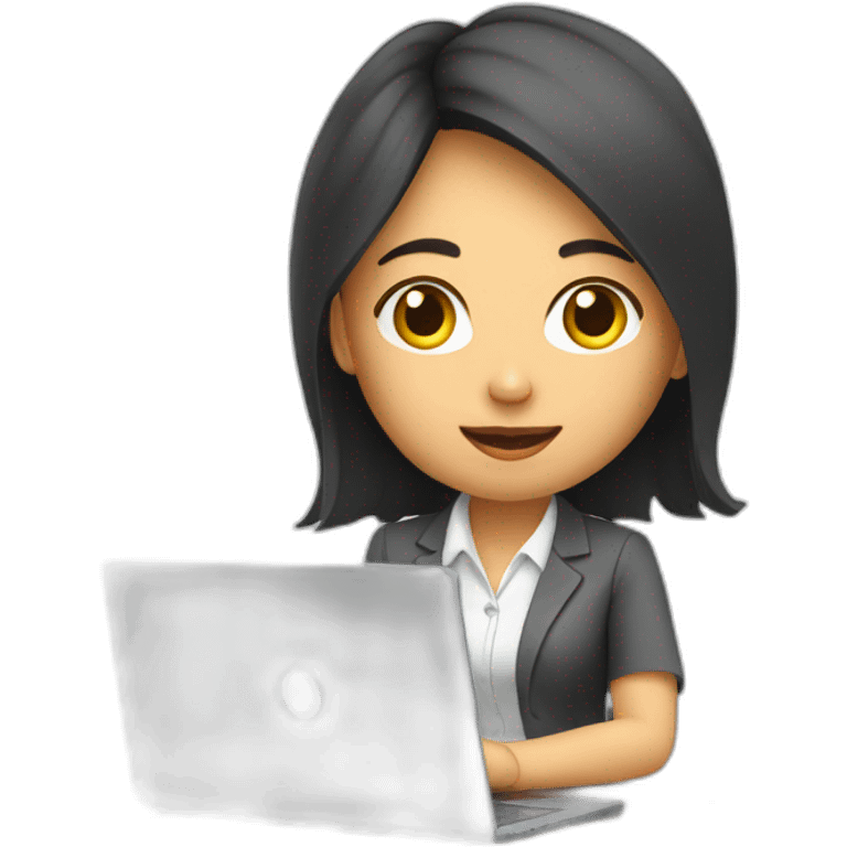 young asian office woman working behind laptop emoji