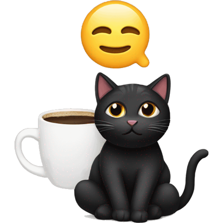 Black cat with a coffee in cozy modo emoji