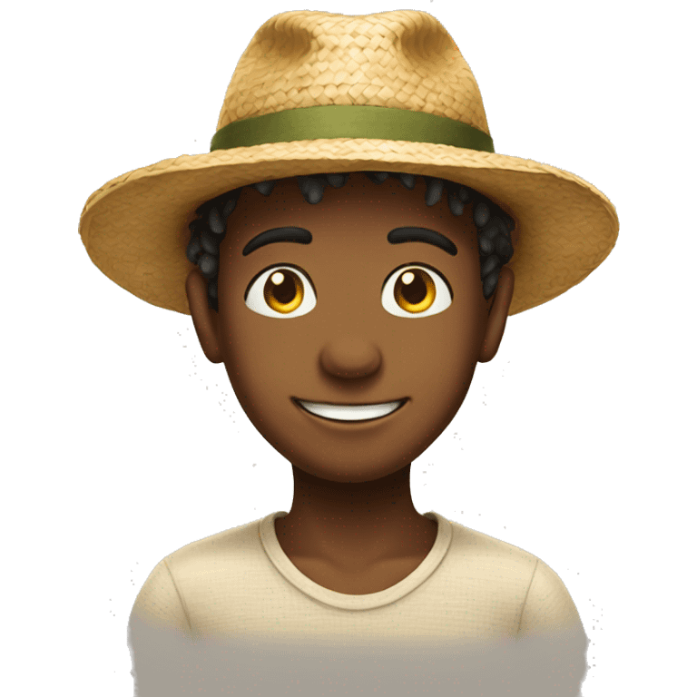 smiling boy in straw hat emoji