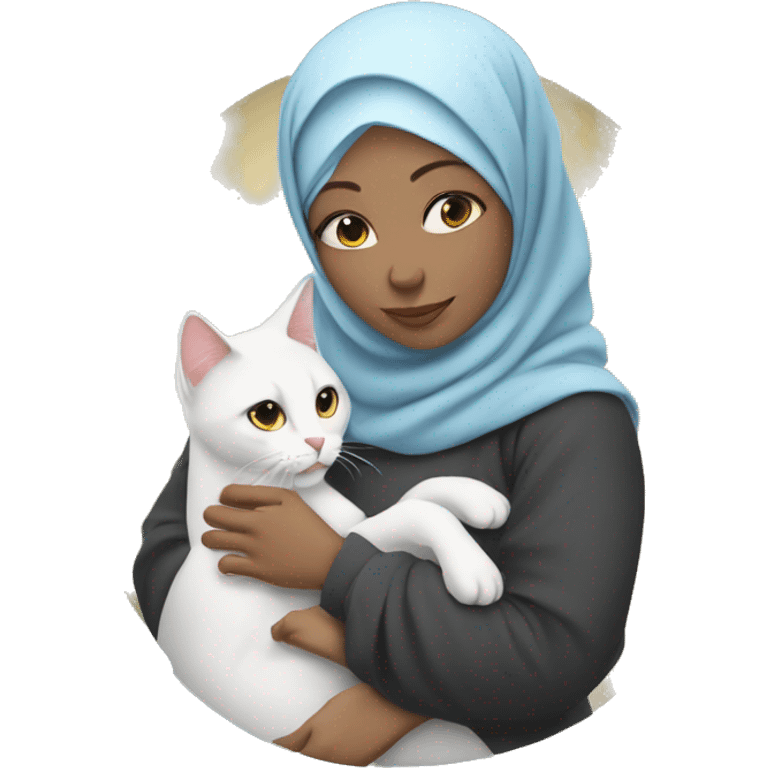 pretty white skin woman with hijab hugging a cat emoji