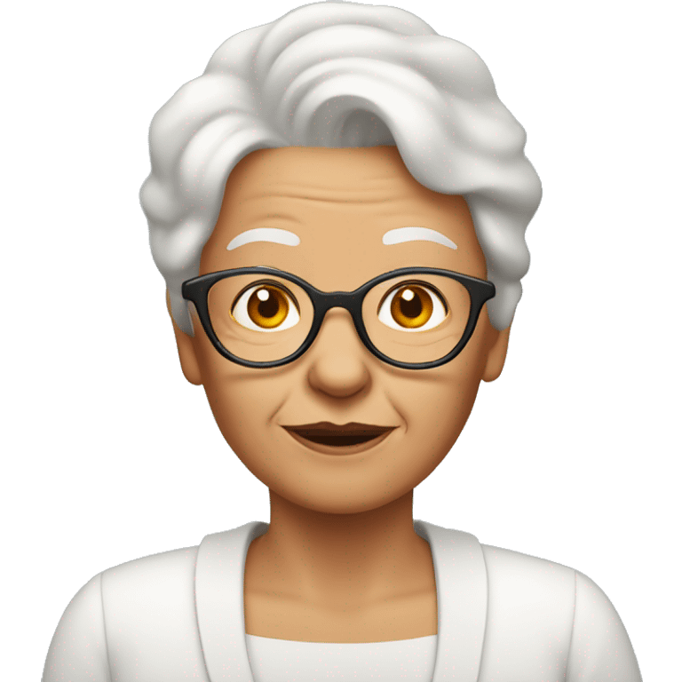 White Grandma emoji, wearing cat-eye shaped rim glasses and red hair emoji