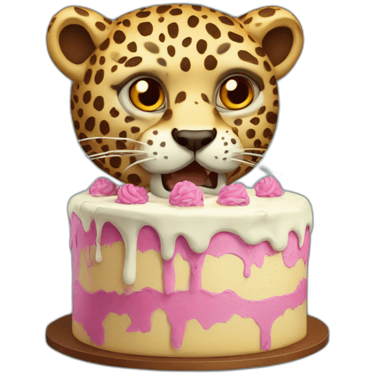 Zombie leopard with a thinking cloud picturing an enormous cake emoji