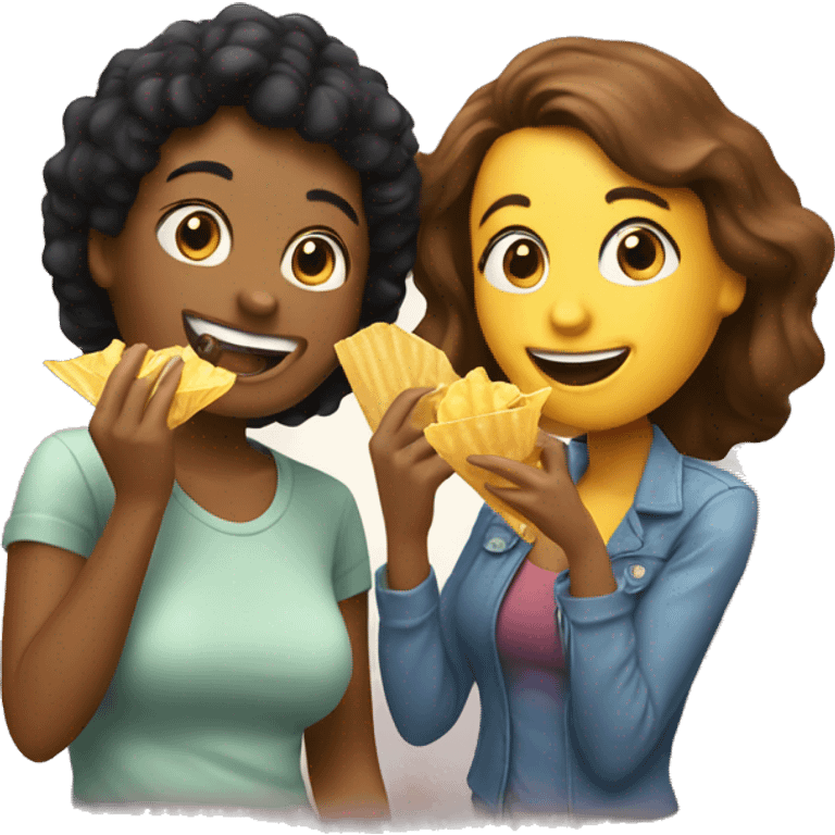 happy friends eating chips both women emoji