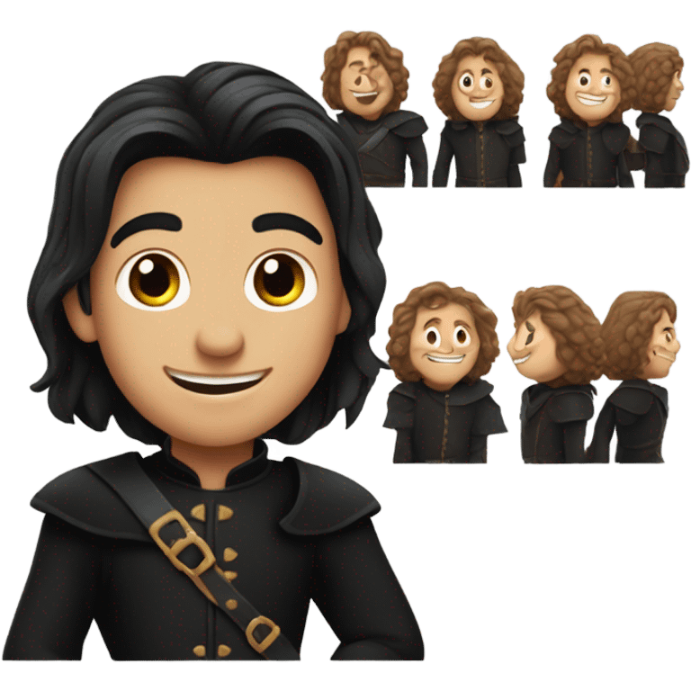 smiling boy in black shirt with lord farquaad hair emoji