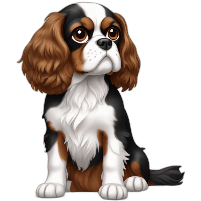 Black white and brown Cavalier King Charles spaniel sitting full body emoji