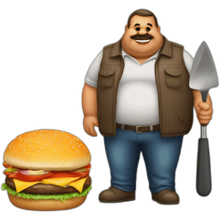 big fat man portuguese with burger and trowel emoji