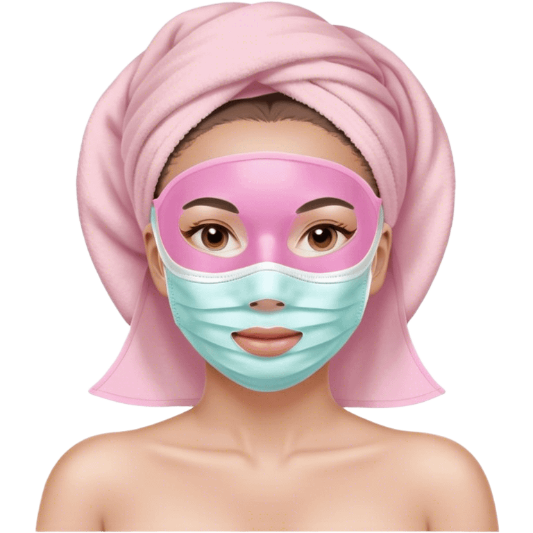 Lady with pastel pink face mask spa beauty full face relaxing emoji