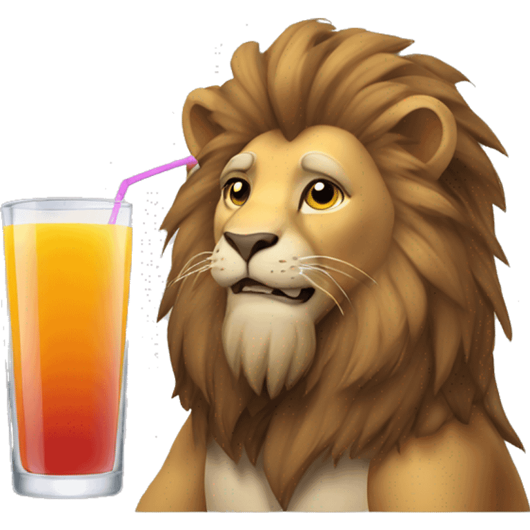 Lion whis a glass of juice  emoji