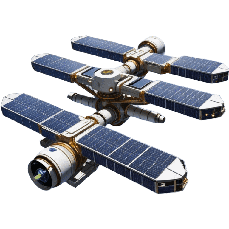  Cinematic Realistic Space Station – A highly detailed, sprawling orbital station with complex solar panels and intricate docking modules. The metallic structure glows faintly from reflected sunlight, with the curvature of Earth and the deep blackness of space in the background. emoji