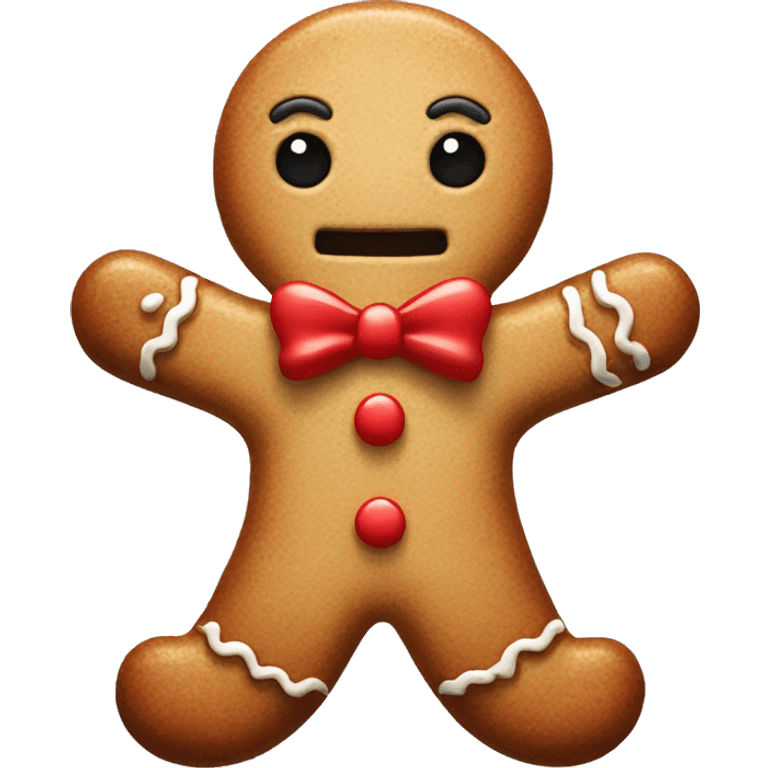 Gingerbread man with red bow and cute eyes emoji