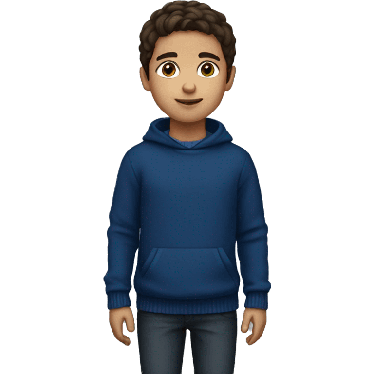 young boy, hispanic, brown hair, short hair, brown eyes, dark blue winter sweater emoji