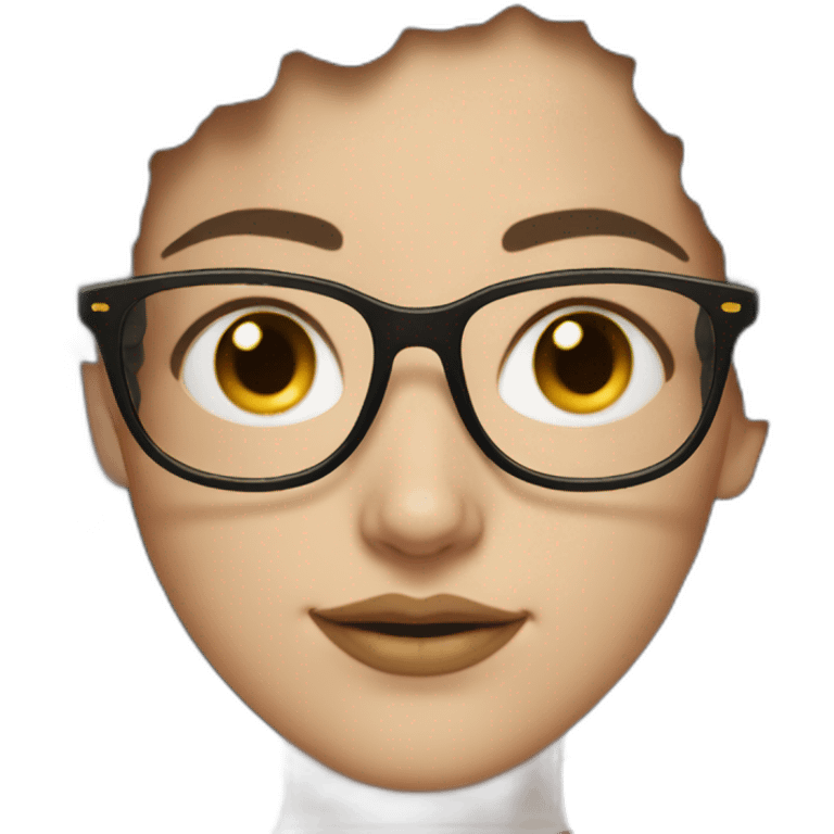 White girl with dark hair and big gold glasses emoji