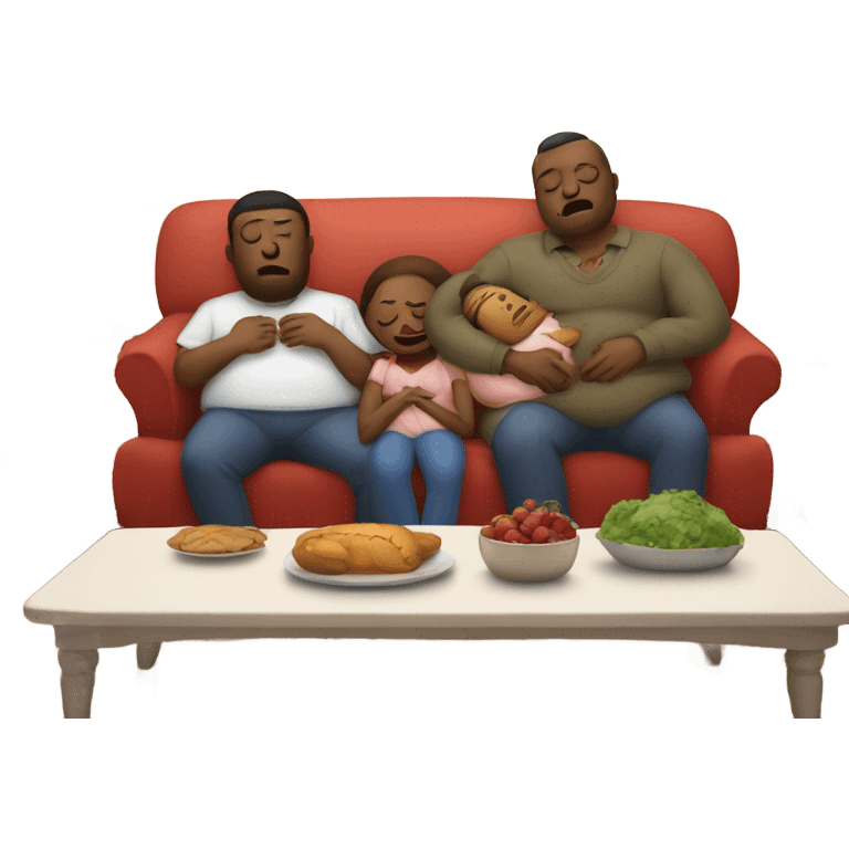 At Christmas Family sitting on couch sleeping with fat belly’s after eating too much turkey emoji