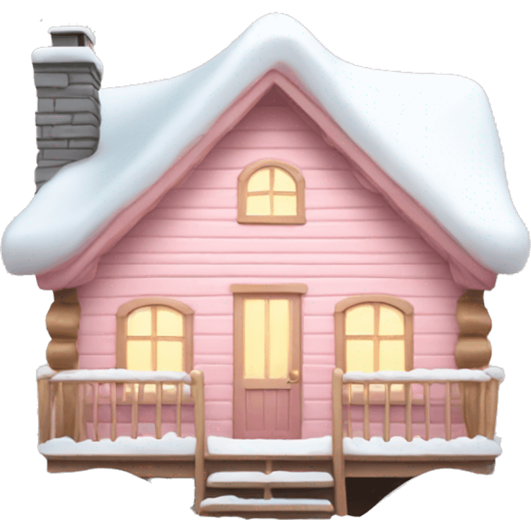 light pink cabin with snow with lights  emoji