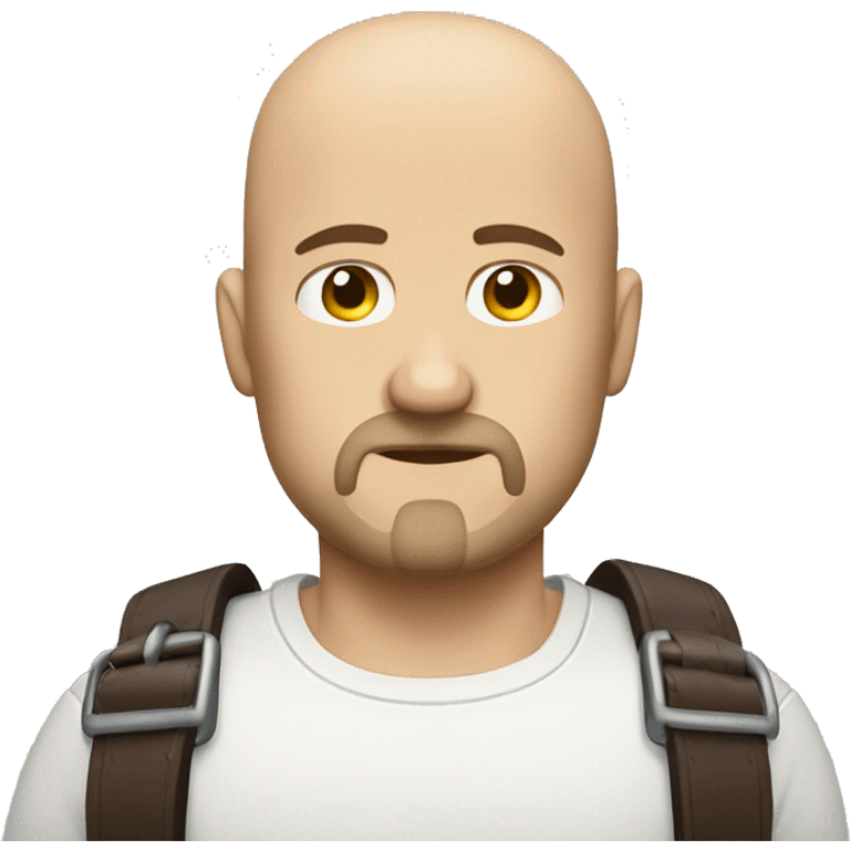  Bald white guy with goatee who looks sad wearing leather straps  emoji