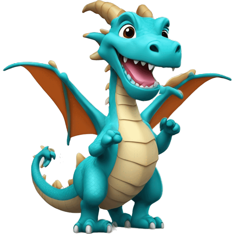 3D cartoon dragon character, small body with big head, plain background, joyful pose. –ar 3:4 –v 6. emoji