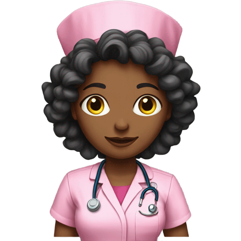 Black nurse pink scrubs long curly hair emoji