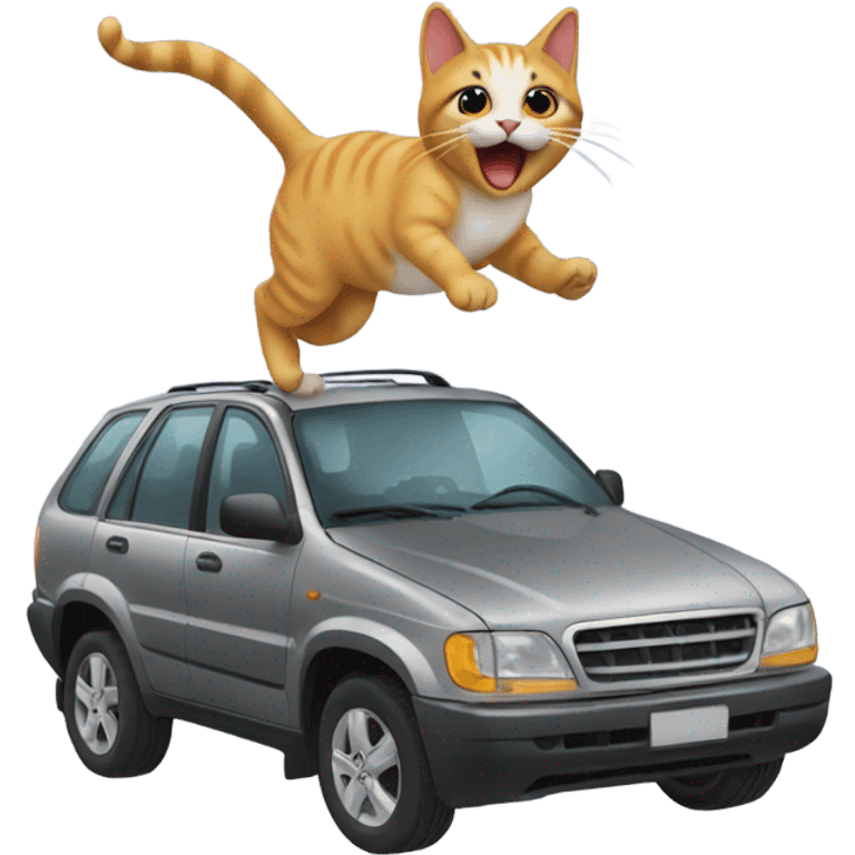 Cat backfliping off of a car emoji