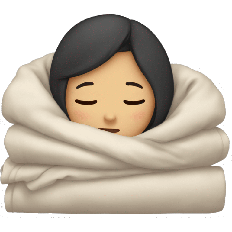 Asian girl sleeping in cozy blanket emoji