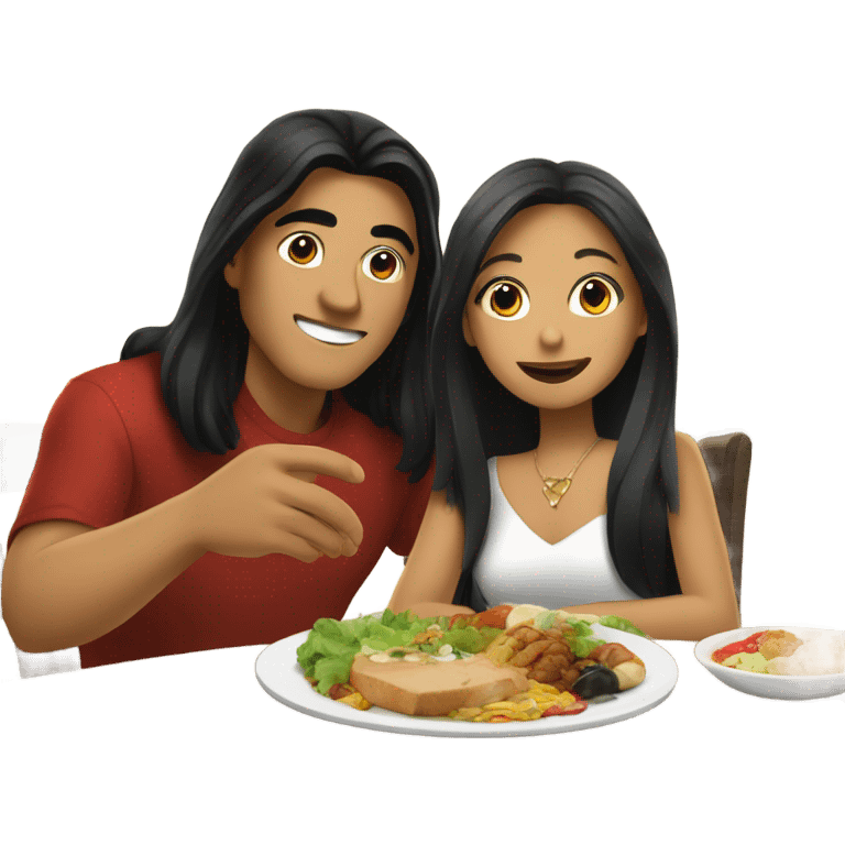 Guy with long black hair eating with Filipina girl emoji