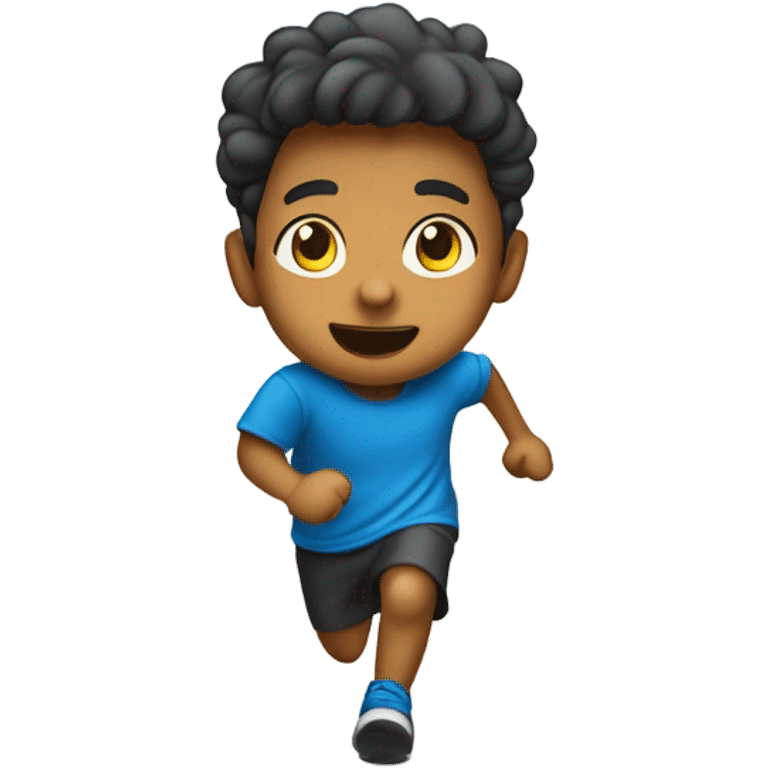 Niño corriendo por calle azul escuchando música en sus audífonos emoji