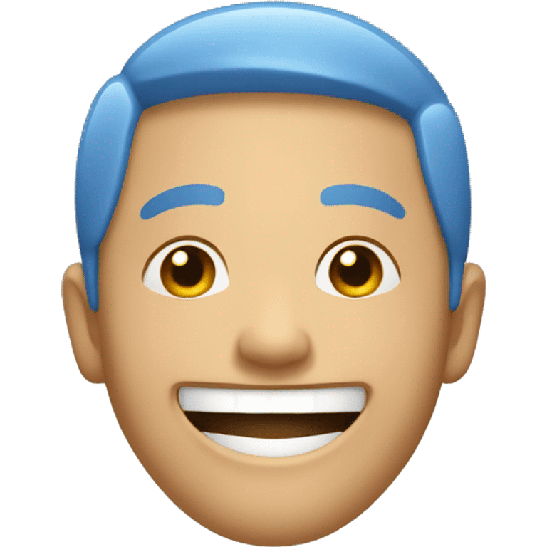 Asian man laughing, blue to emoji