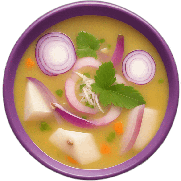 encebollado soup from ecuador with red onions, albacore and yucca emoji