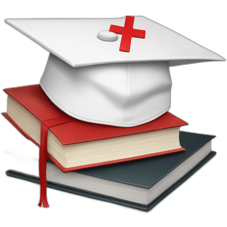 White Student cap with red medical cross On a stack of books emoji